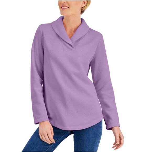 Karen Scott Sport Shawl Collar Fleece Pullover Fragrant Lilac - S - Picture 1 of 5